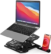 GIZGA essentials 2 in 1 Laptop/Notebook/MacBook Tabletop Stand, 8-Adjustable Angles, Mobile Tabletop Stand, 12" - 15.6" Laptops, Heat Dissipation, Anti-Slip Base, Portable and Lightweight | Black